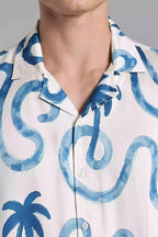 LYVN Relaxed Fit Palm Resort Shirt - White