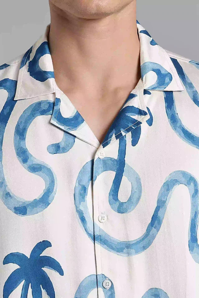 LYVN Relaxed Fit Palm Resort Shirt - White