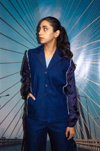Rising Among Denim Fray Blazer - Blue