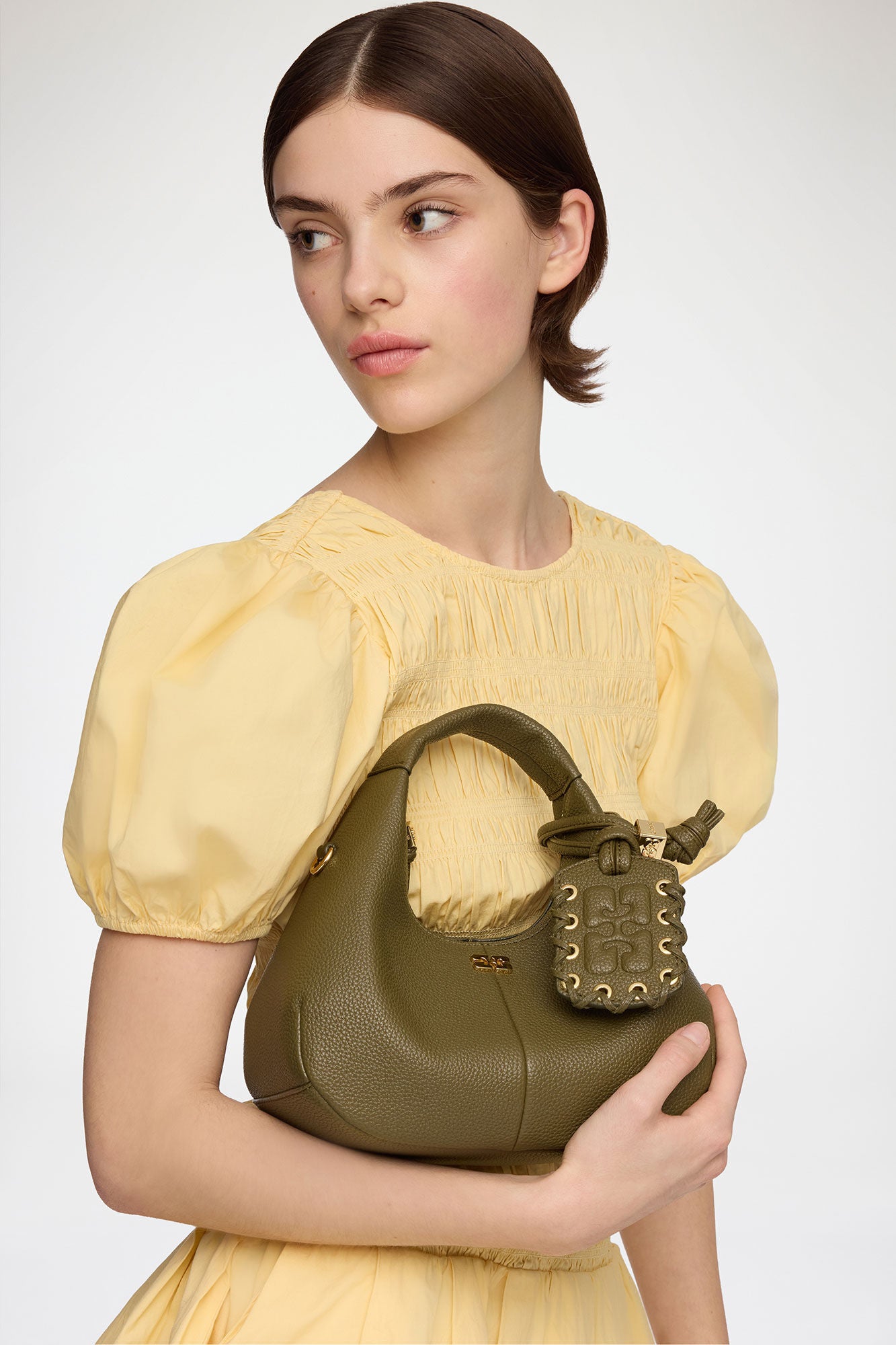 GANNI Mini Hobo Bag in Green - Military Olive