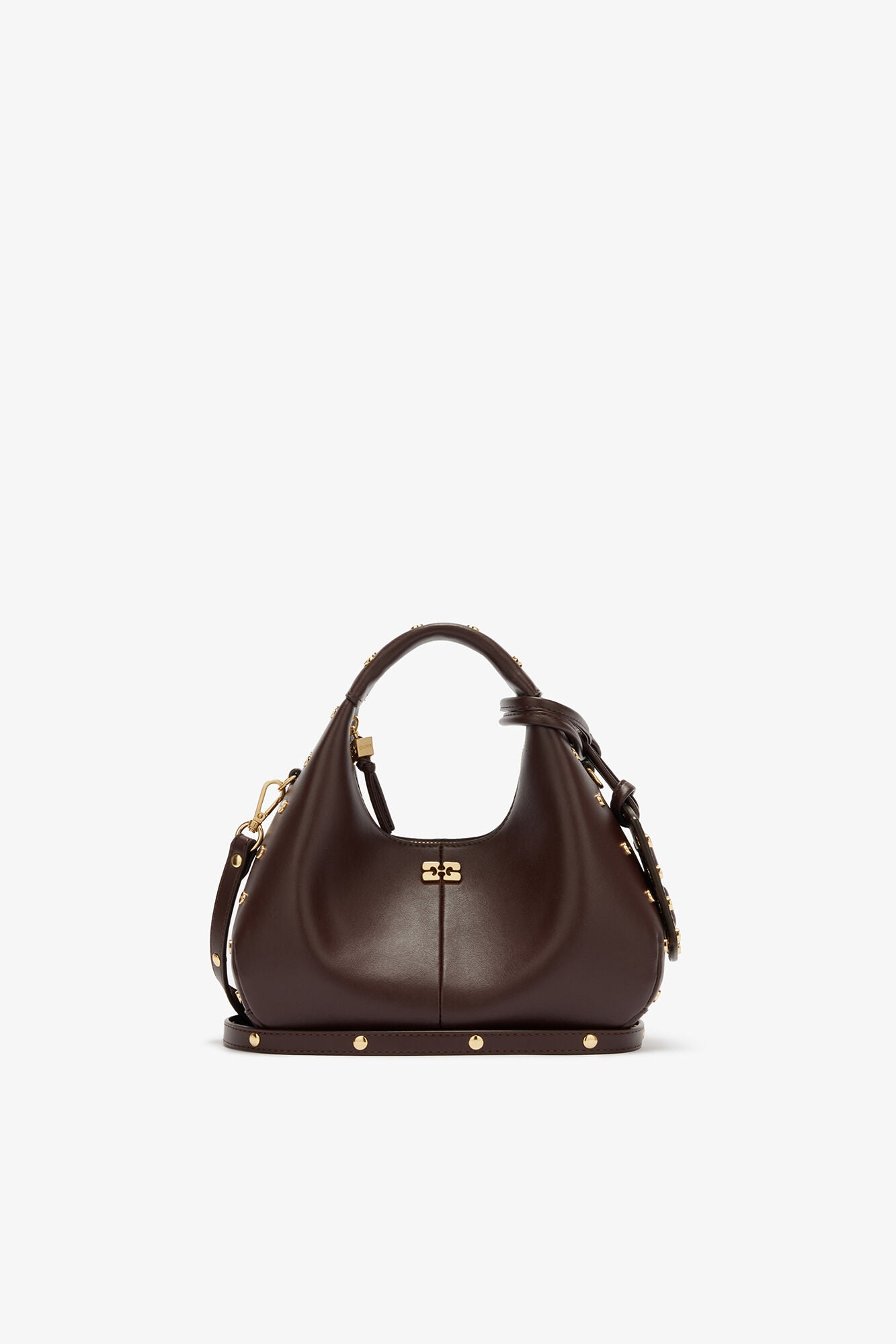 GANNI Mini Hobo Bag Studs in Brown - Chicory Coffee
