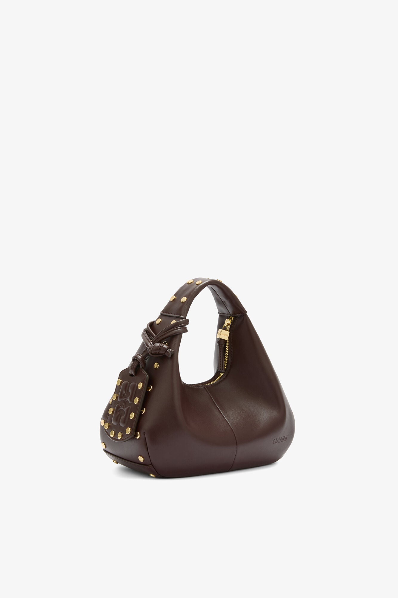 GANNI Mini Hobo Bag Studs in Brown - Chicory Coffee