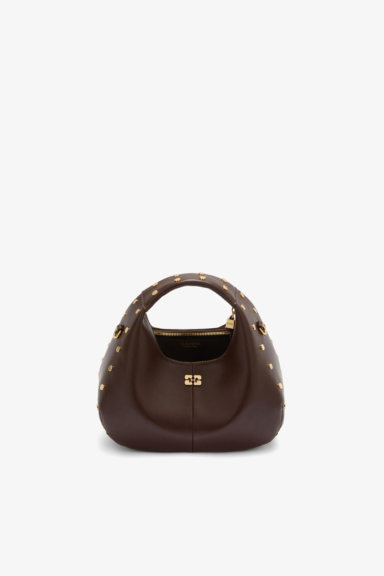 GANNI Mini Hobo Bag Studs in Brown - Chicory Coffee
