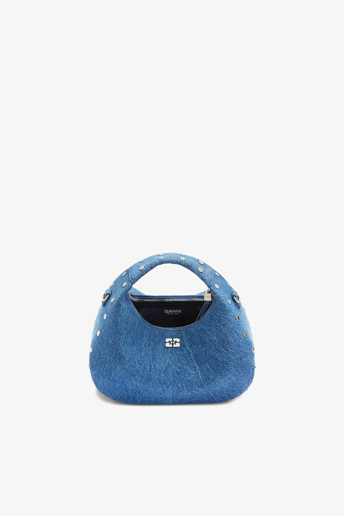GANNI Mini Hobo Bag with Studs in Denim - Mid Blue Vintage