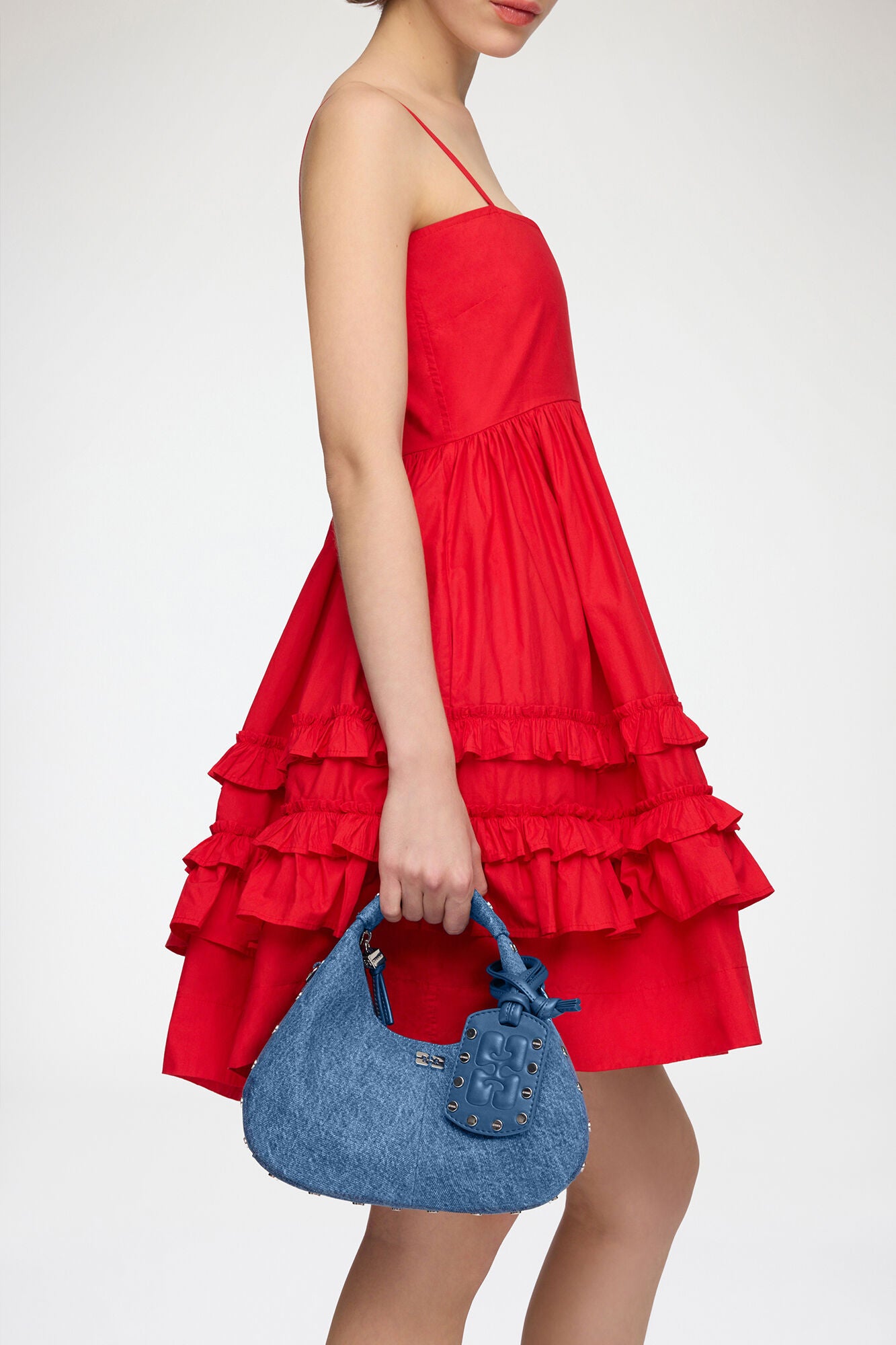 GANNI Mini Hobo Bag with Studs in Denim - Mid Blue Vintage