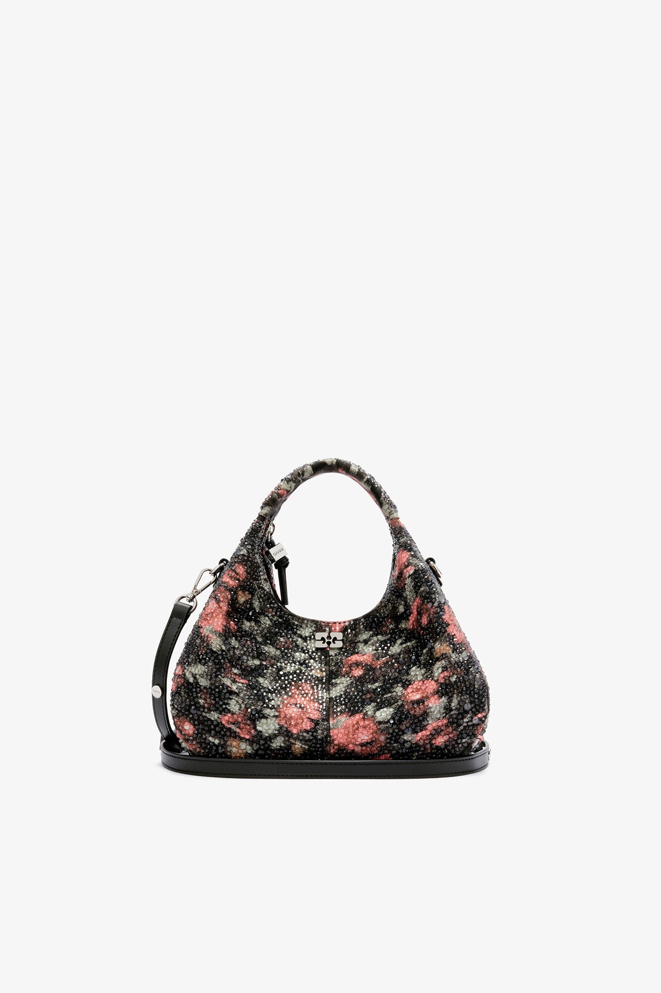 GANNI Mini Hobo Bag with Beaded Flower - Black