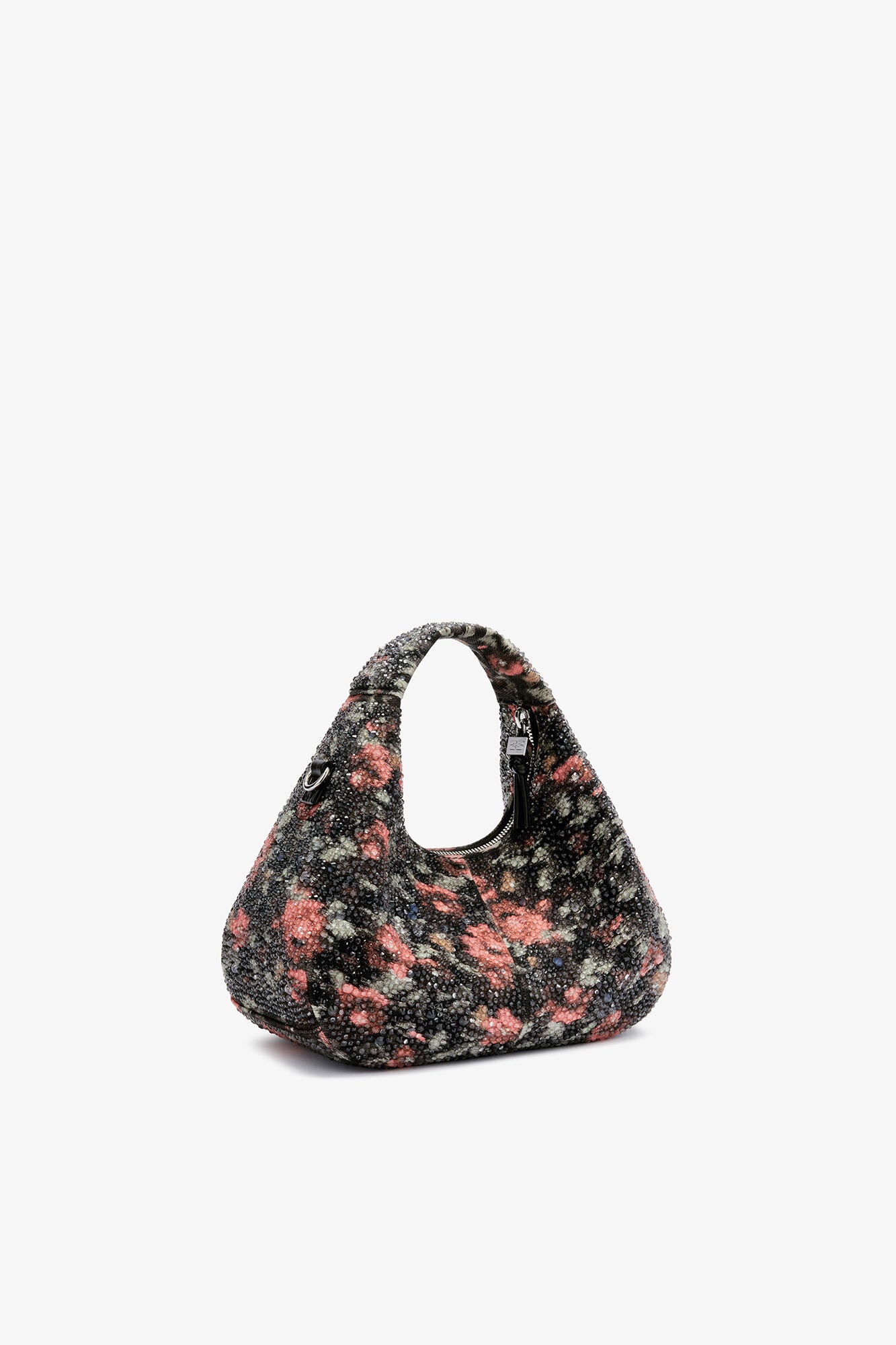 GANNI Mini Hobo Bag with Beaded Flower - Black