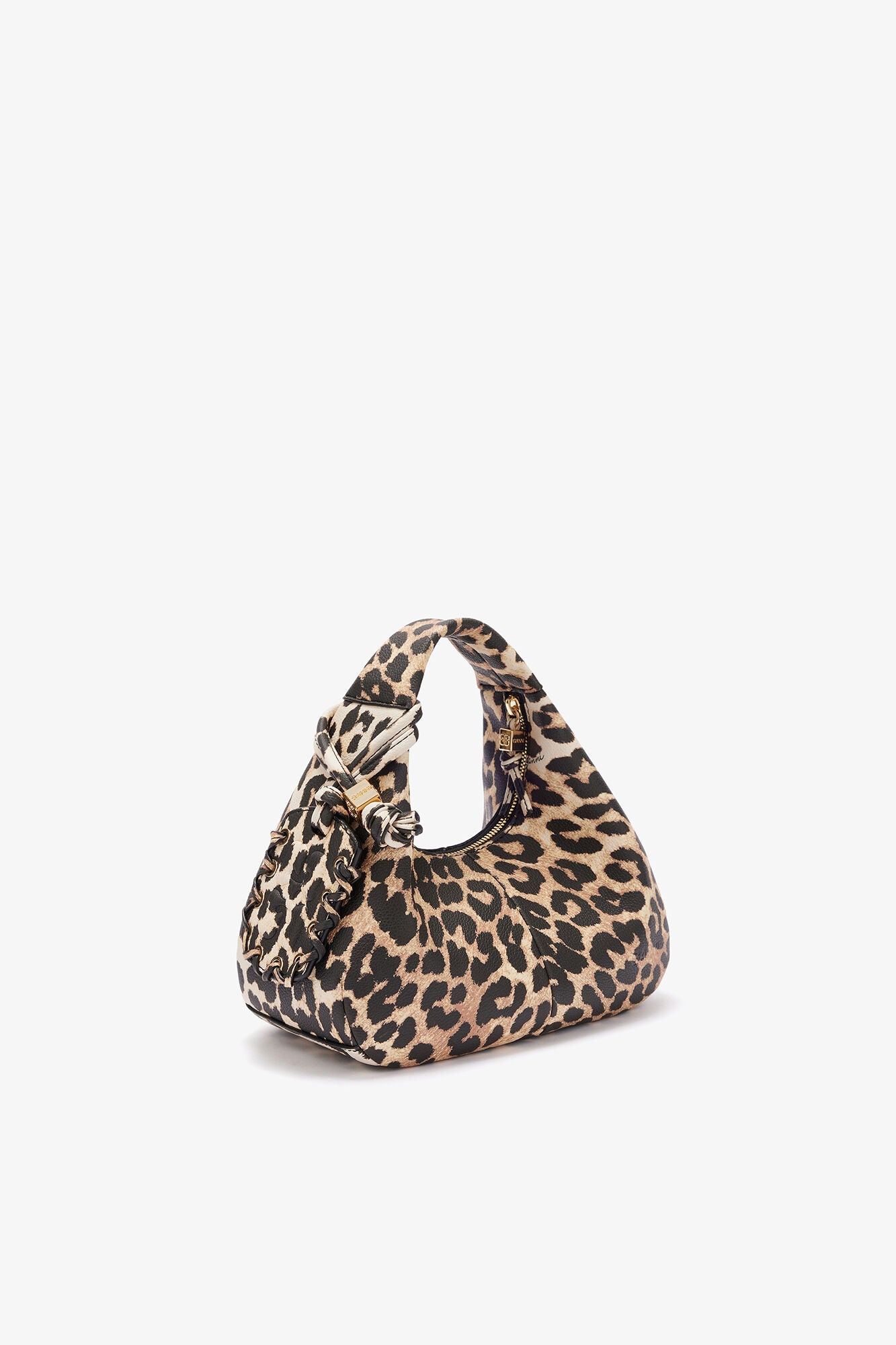 GANNI Mini Hobo Bag in Grained Leopard - Almond Milk