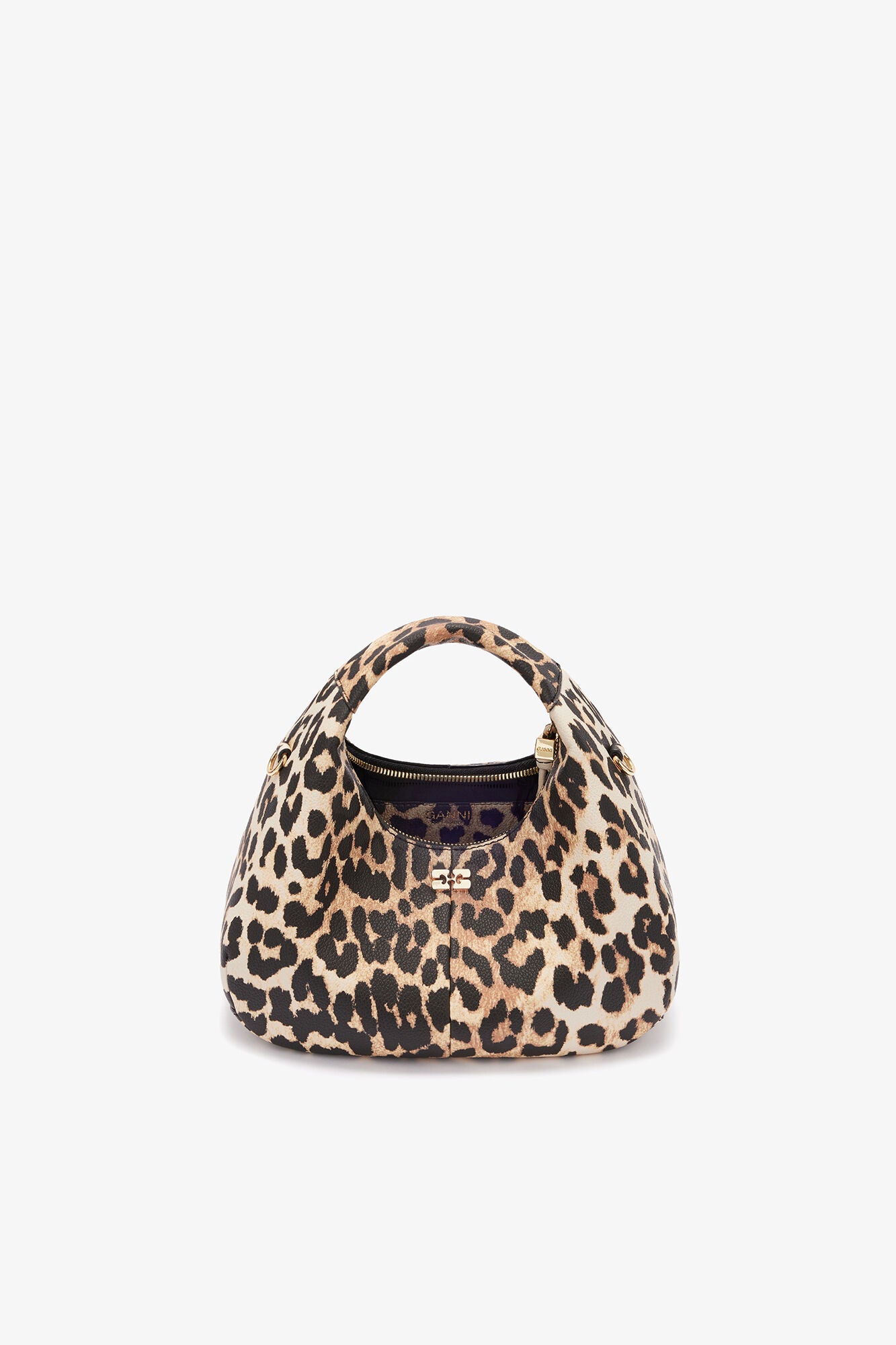 GANNI Mini Hobo Bag in Grained Leopard - Almond Milk