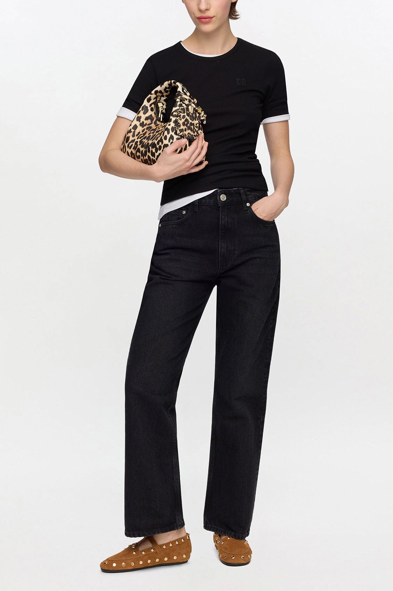 GANNI Mini Hobo Bag in Grained Leopard - Almond Milk