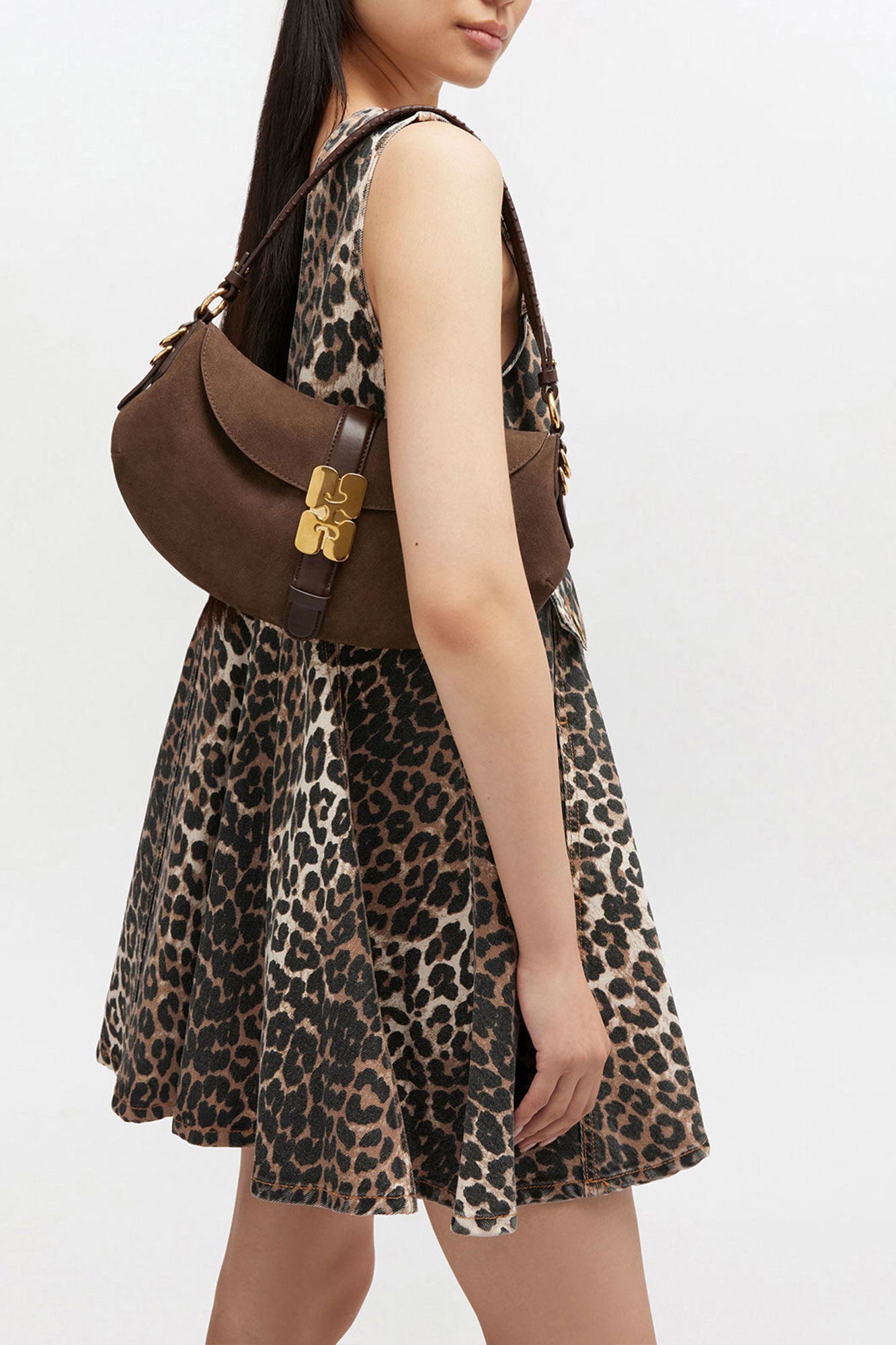 GANNI B-Kat Bag in Brown Suede - Chicory Coffee