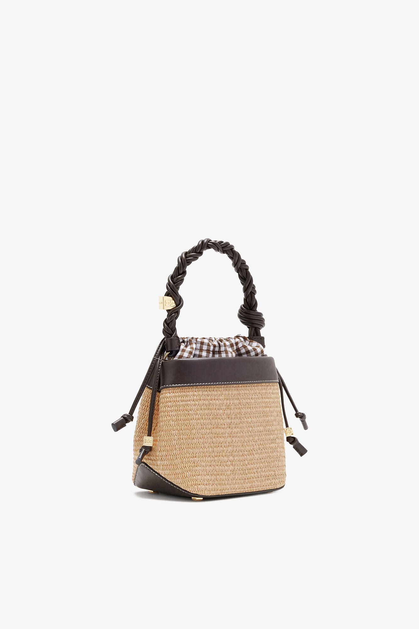 GANNI Bou Bucket Bag in Straw - Seal Brown