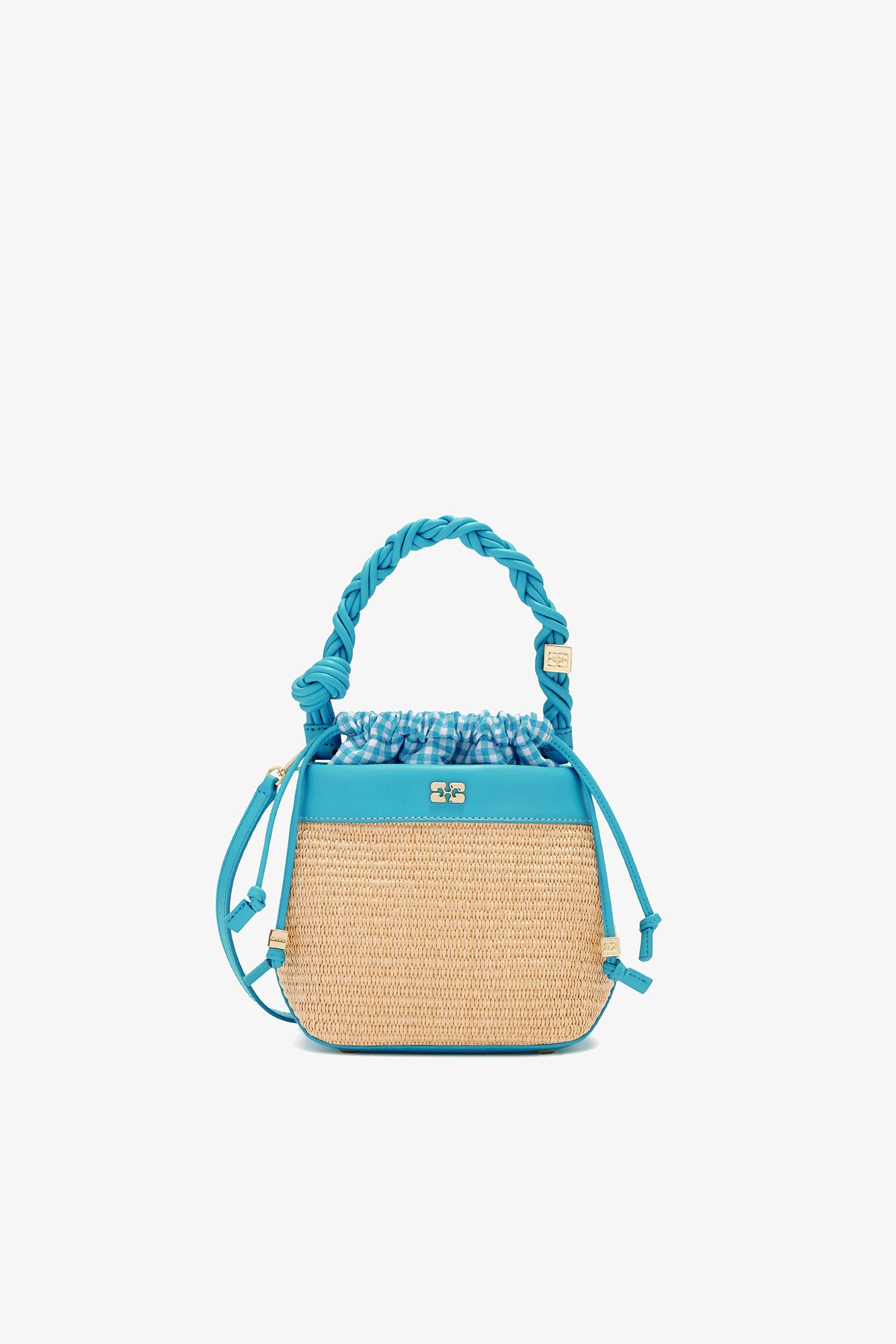 GANNI Bou Bucket Bag in Straw - Scuba Blue