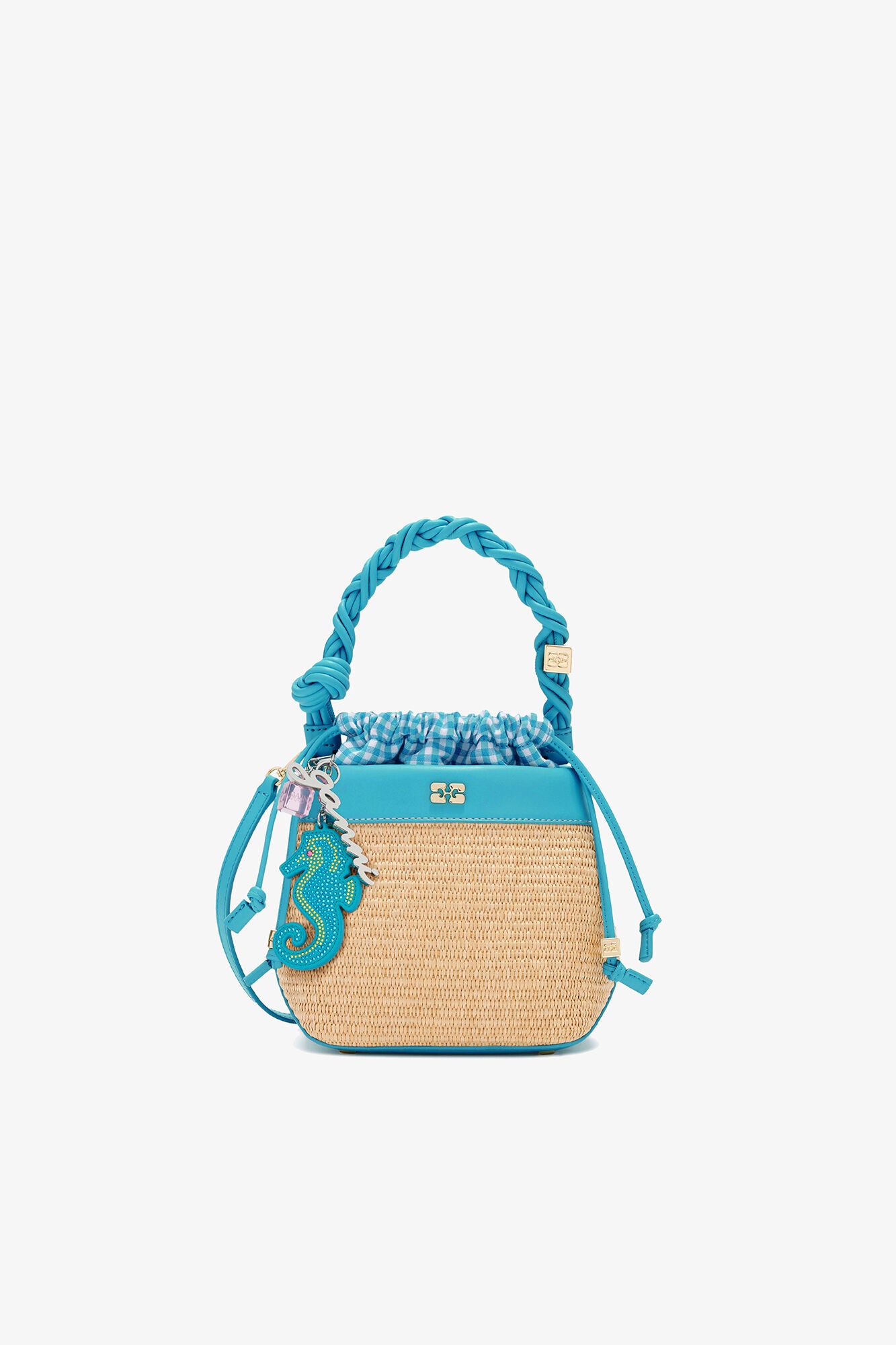 GANNI Bou Bucket Bag in Straw - Scuba Blue