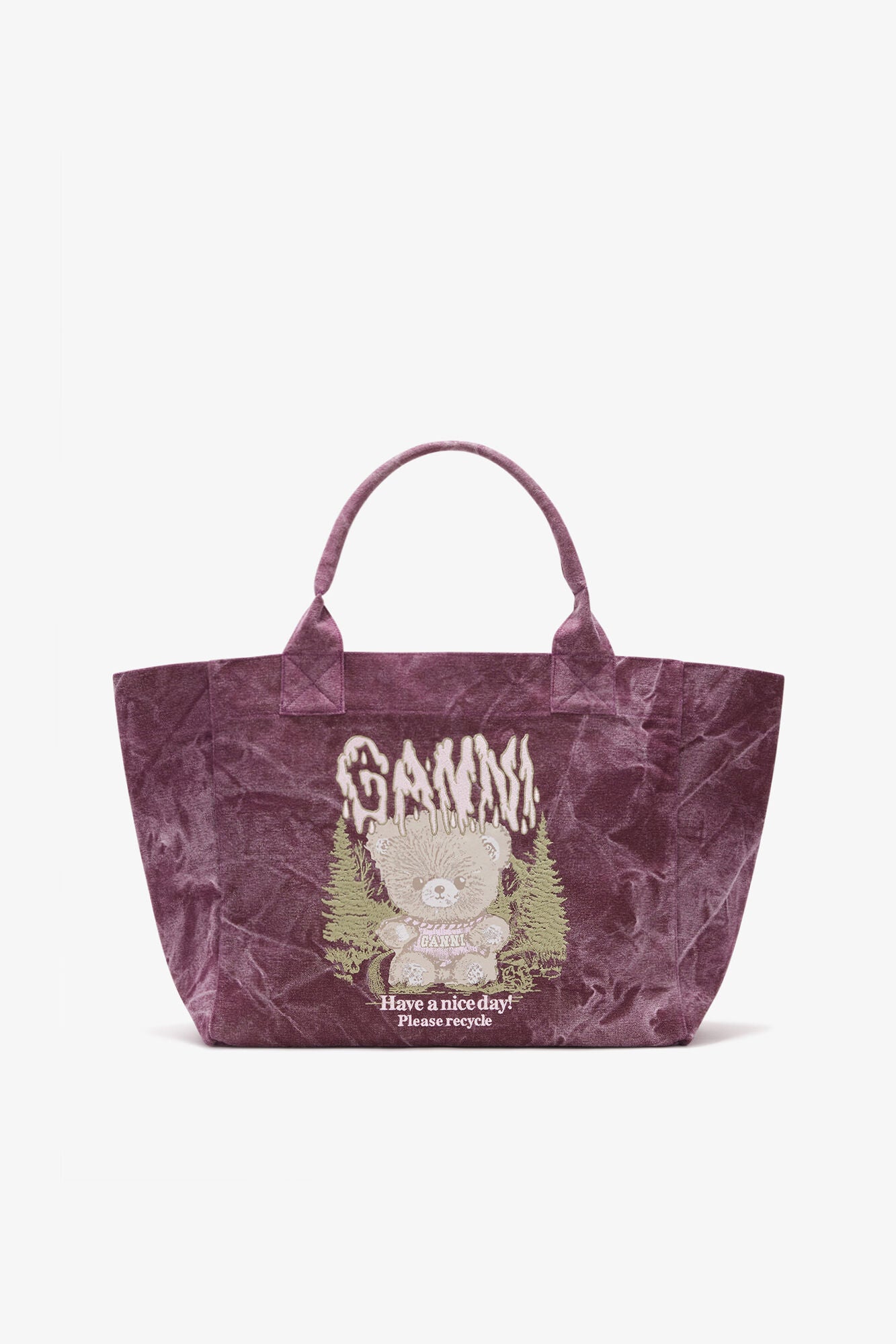 GANNI Medium Tote Bag with Forest Teddy - Port Royale