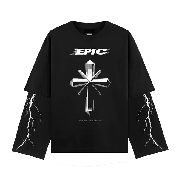 Epic Oversized Black Full Sleeve T-Shirt - Cross V2 - reference