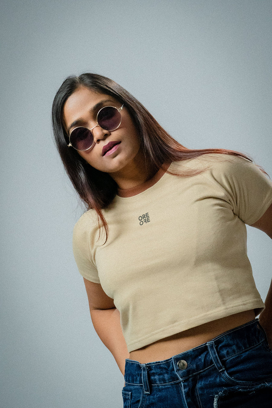 ORE OFE Beige Basic Crop Top