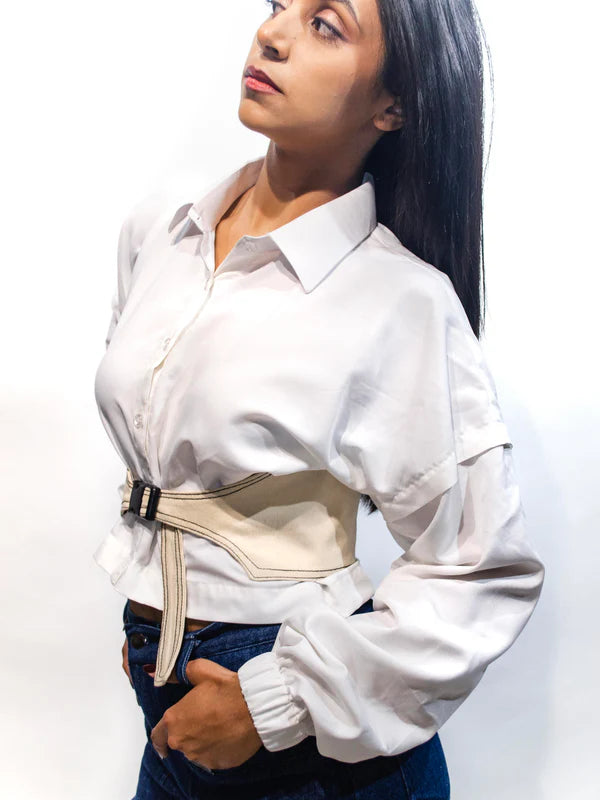 Rising Among ECRU Belted Shirt - White