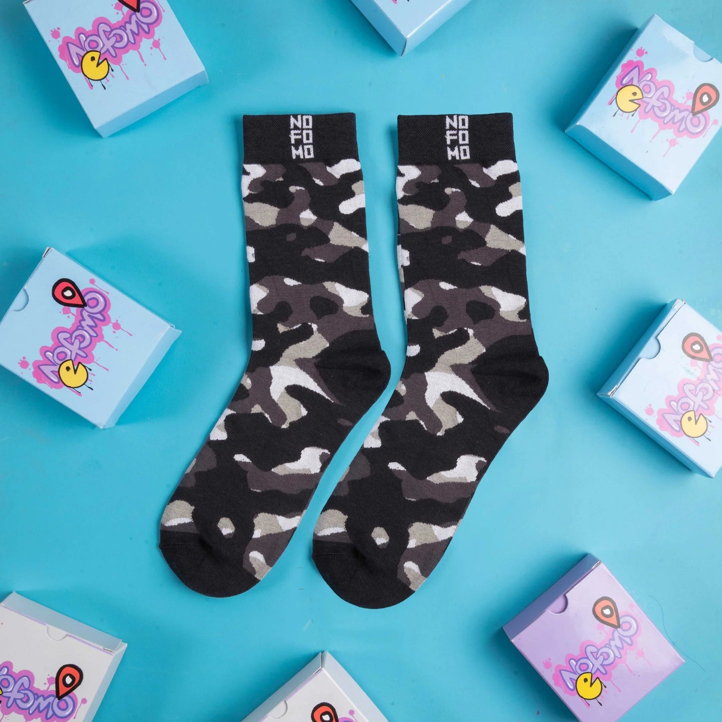 NoFoMo Crew Length Socks Camo Map