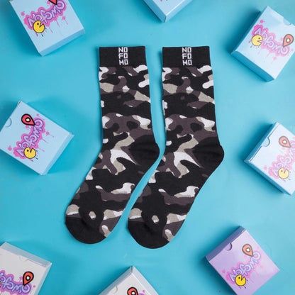 NoFoMo Crew Length Socks Camo Map