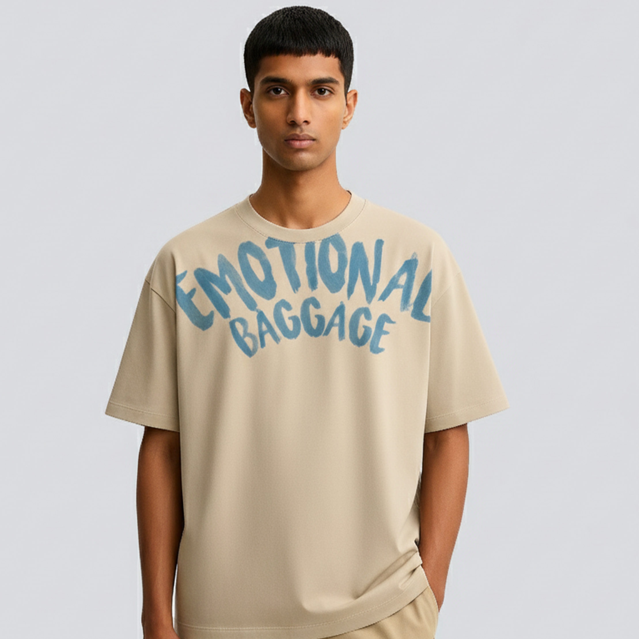 Exhale Label Oversized T-Shirt Beige - Emotional Baggage