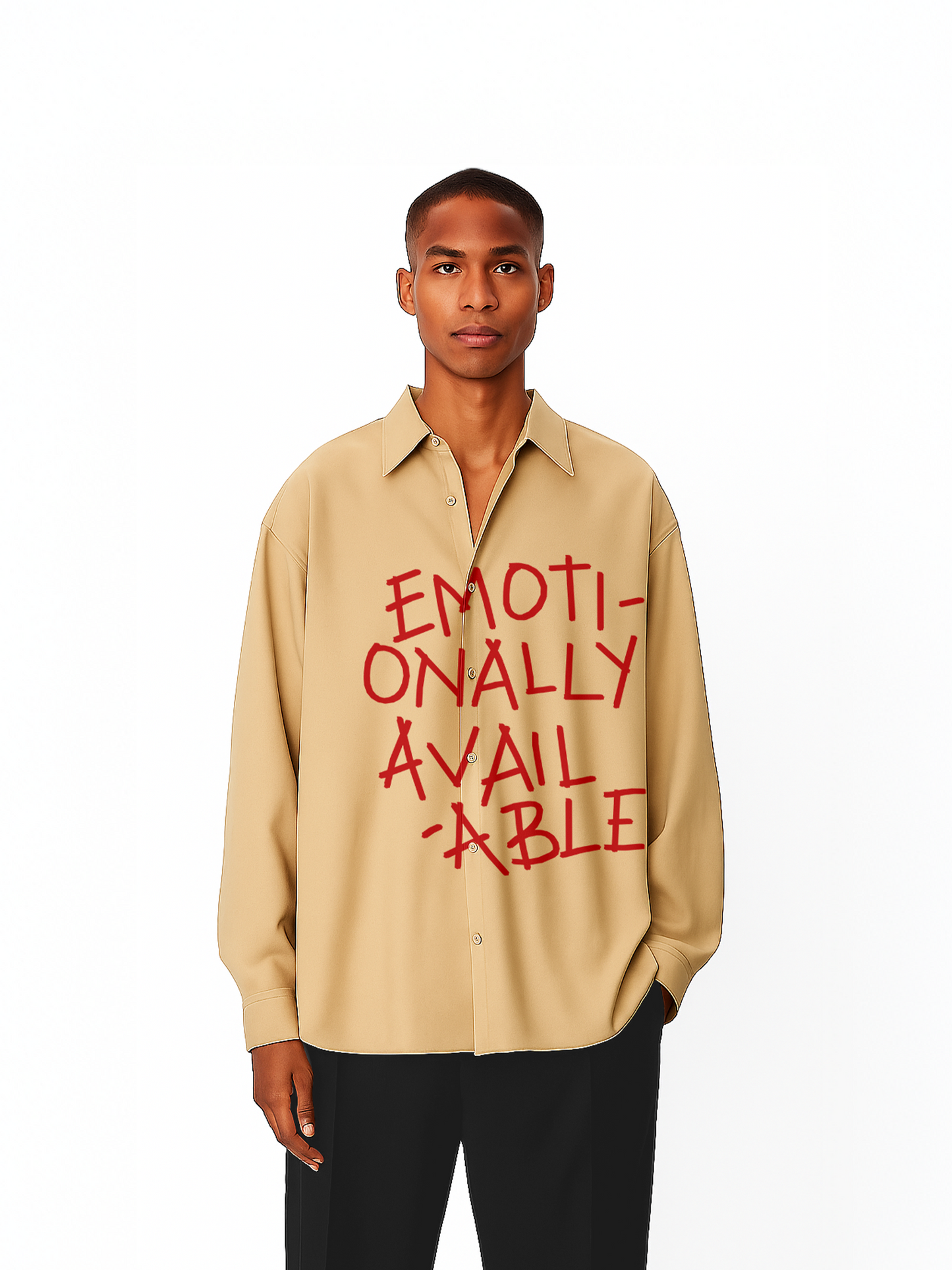 Exhale Label Oversized Shirt Beige - Emotionally Available
