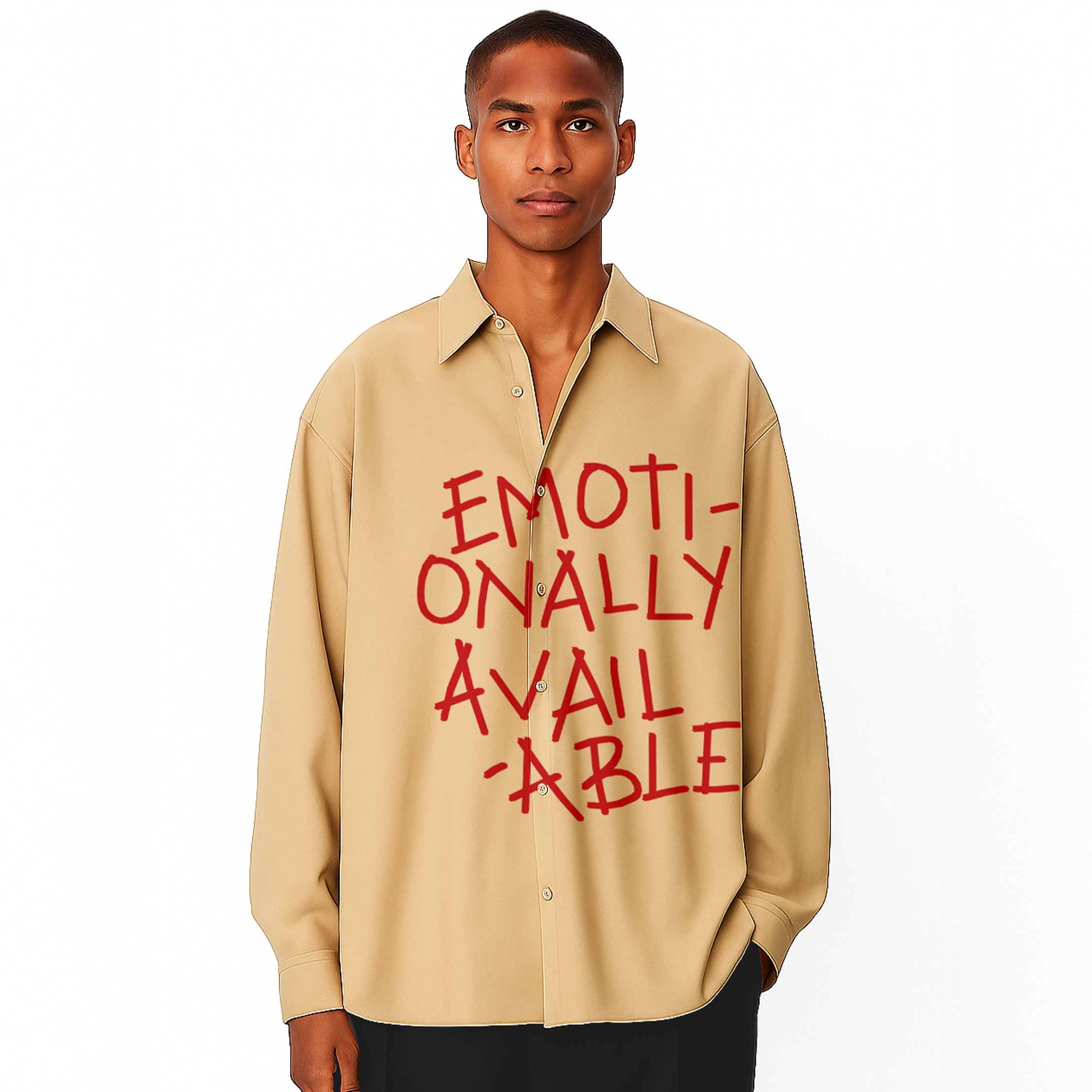 Exhale Label Oversized Shirt Beige - Emotionally Available