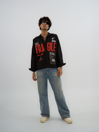 Exhale Label Oversized Shirt Black - Fragile