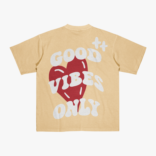 FakeButReal 'Good Vibes Only' Beige Oversize T-shirt