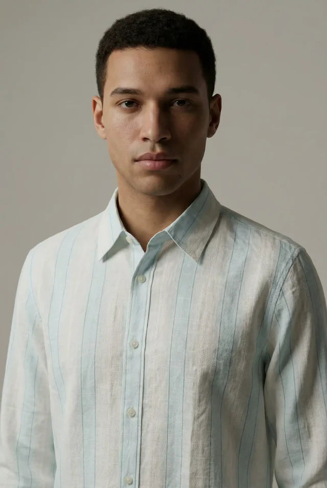 LYVN Relaxed Fit Vertical Strip Shirt - Blue & White
