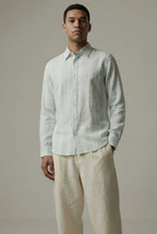 LYVN Relaxed Fit Vertical Strip Shirt - Blue & White