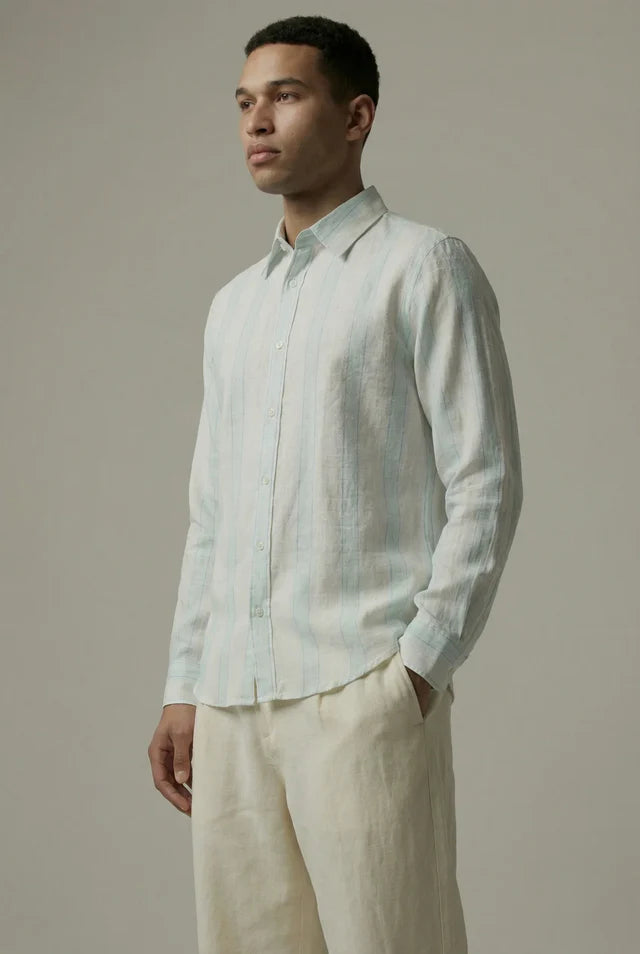 LYVN Relaxed Fit Vertical Strip Shirt - Blue & White