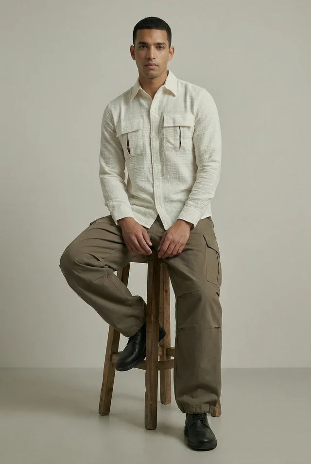 LYVN Relaxed Fit Reveal Slit Shirt - White
