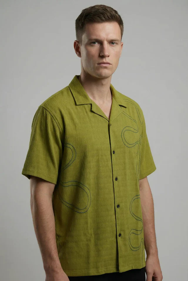 LYVN Regular Fit Floral Embroidered Shirt - Green