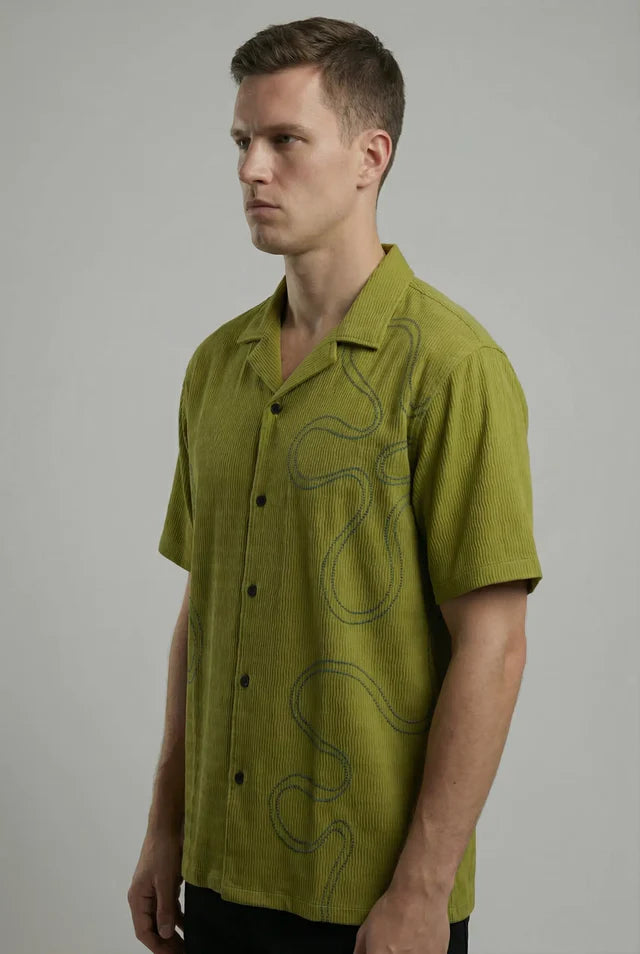 LYVN Regular Fit Floral Embroidered Shirt - Green