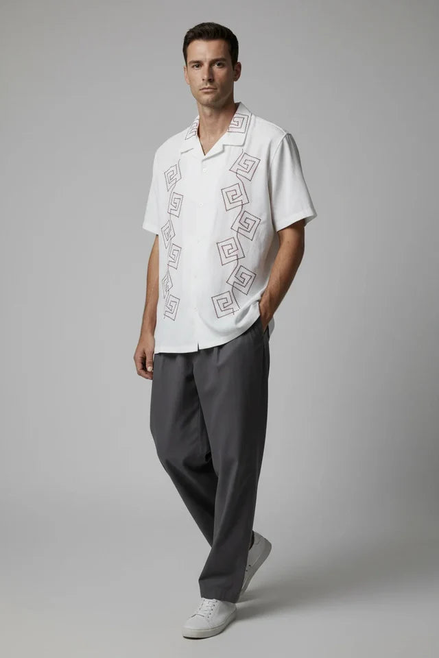 LYVN Relaxed Fit Maroon Embroidered Shirt - White