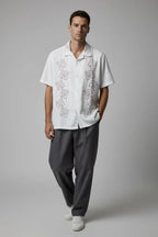 LYVN Relaxed Fit Maroon Embroidered Shirt - White