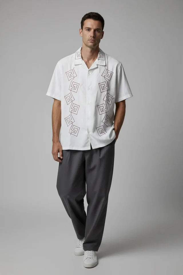 LYVN Relaxed Fit Maroon Embroidered Shirt - White
