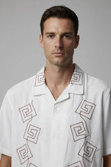 Relaxed Fit Maroon Embroidered Shirt - White