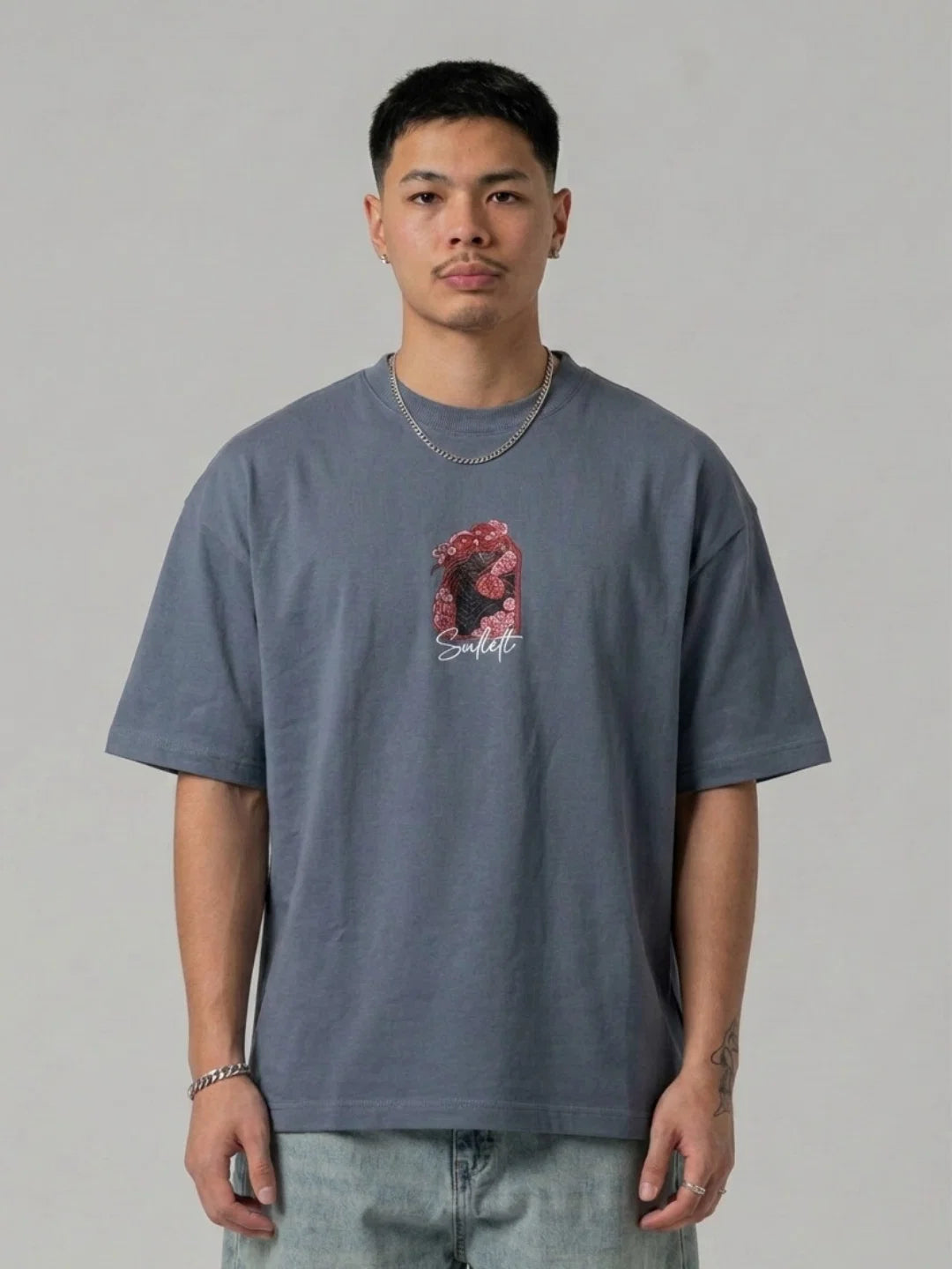 Sullitt Oversized Grey T-Shirt - Dragon Crest