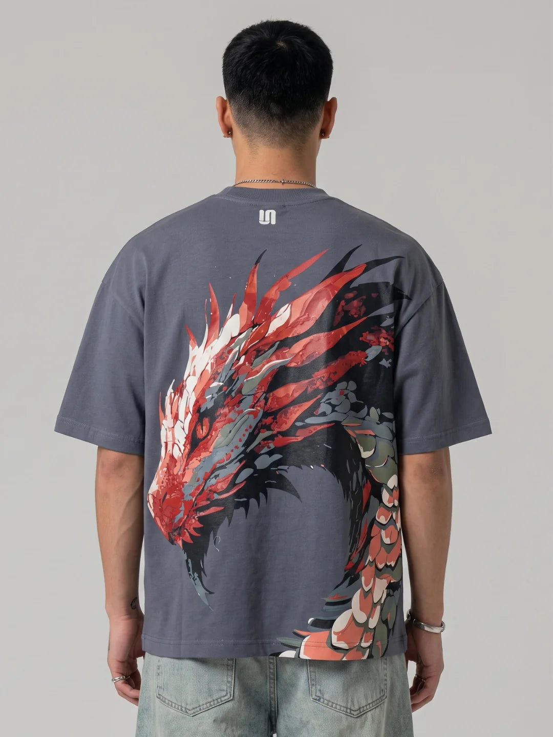 Sullitt Oversized Grey T-Shirt - Dragon Crest
