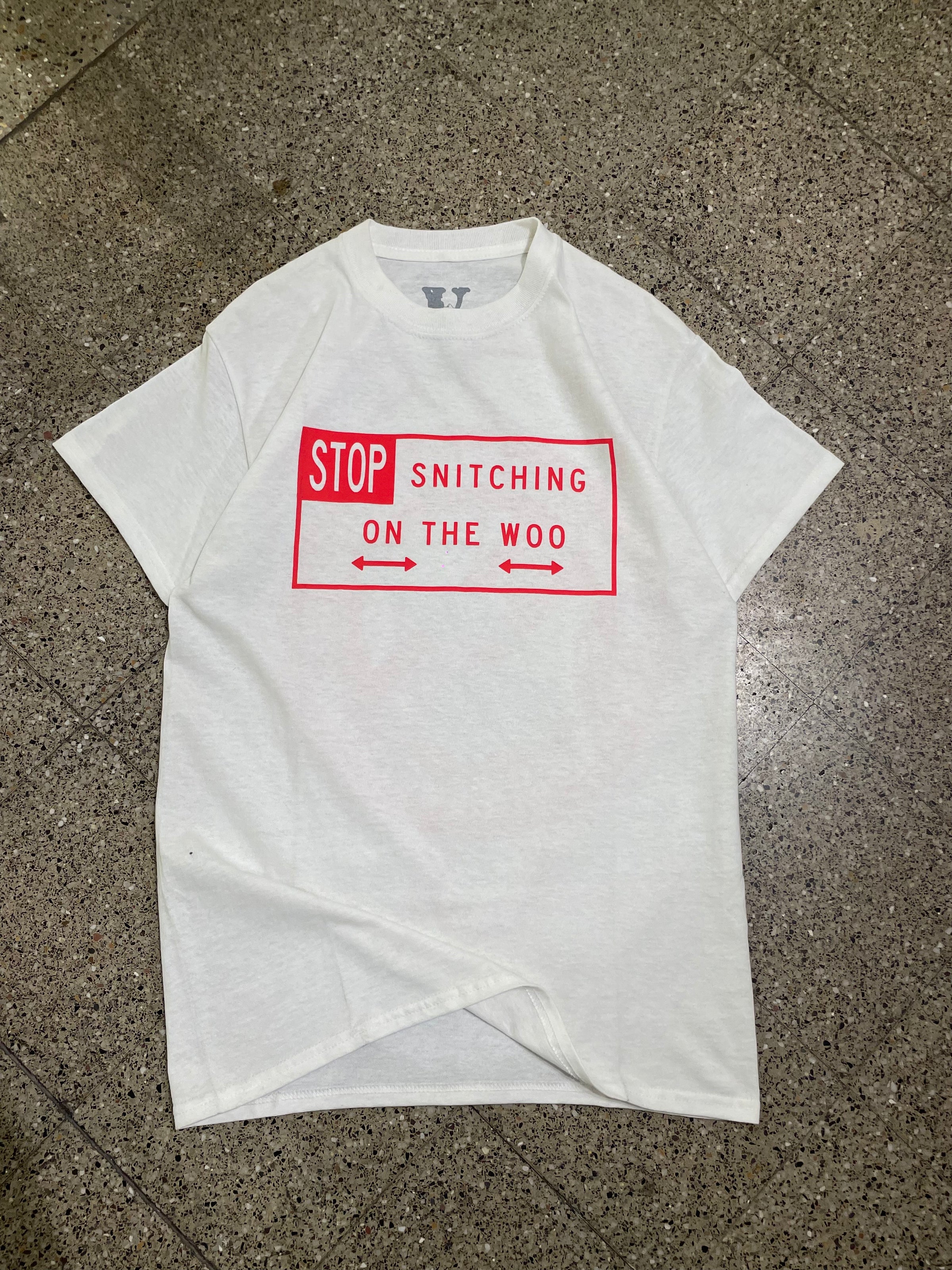 Pop Smoke x Vlone Stop Snitching T-Shirt - White