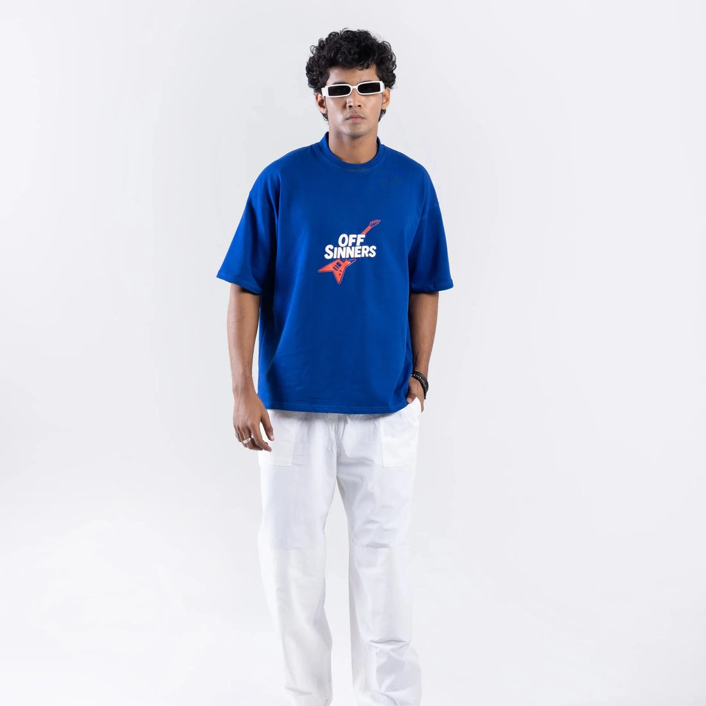 Off Sinners Oversized T-Shirt Blue - Play Metal