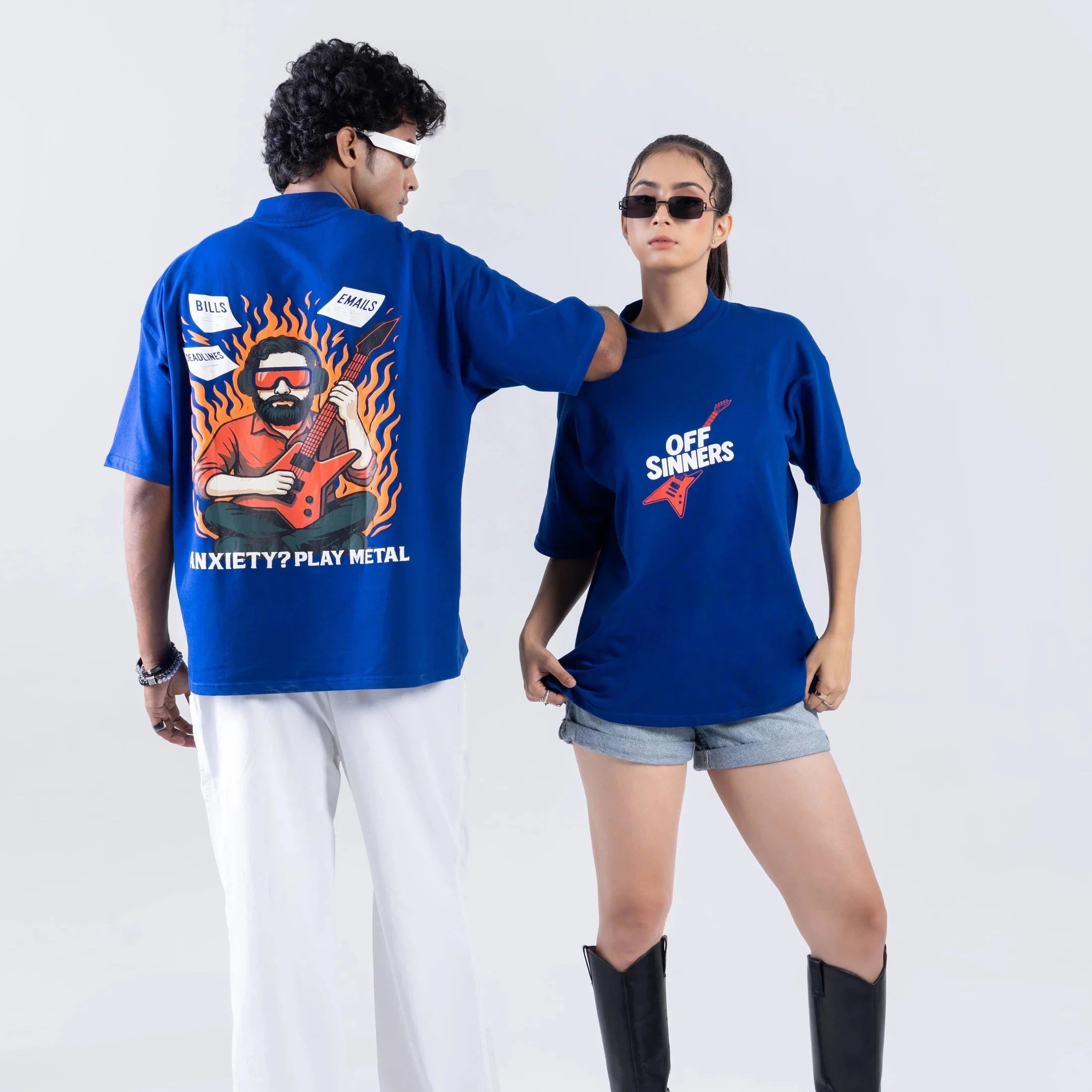 Off Sinners Oversized T-Shirt Blue - Play Metal