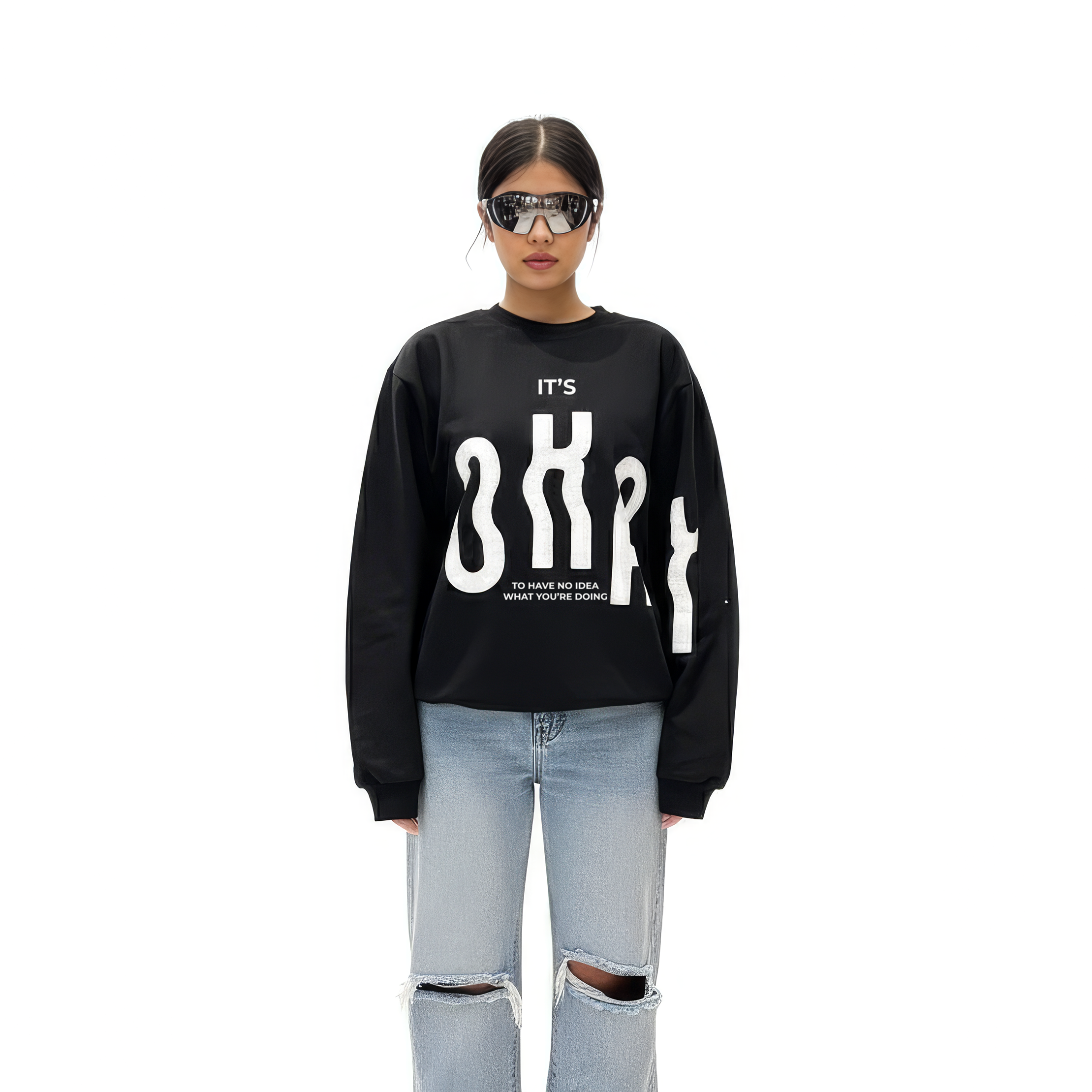 Exhale Label Oversized Sweatshirt Black - It's Okay