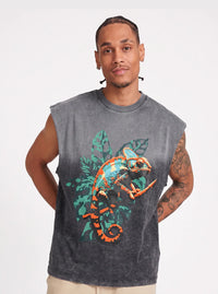 Sullitt Oversized Grey Tank - Neon Tropic Chameleon