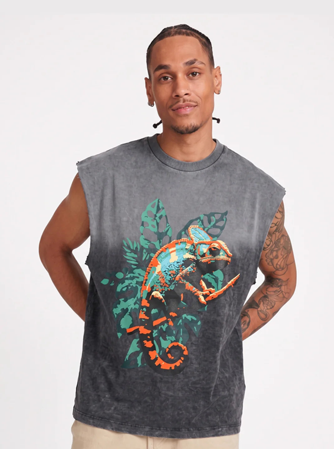 Sullitt Oversized Grey Tank - Neon Tropic Chameleon