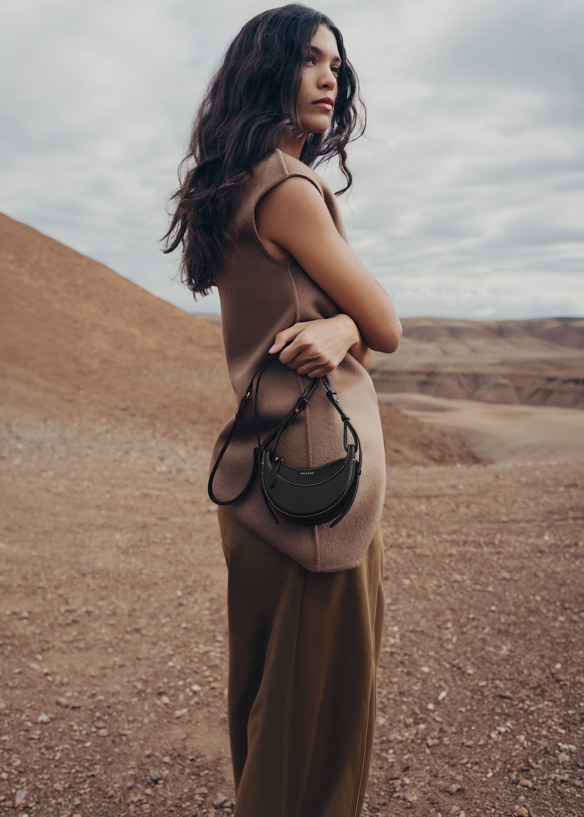 Polene Numero Dix Micro Bag - Black with Ecru Stitching