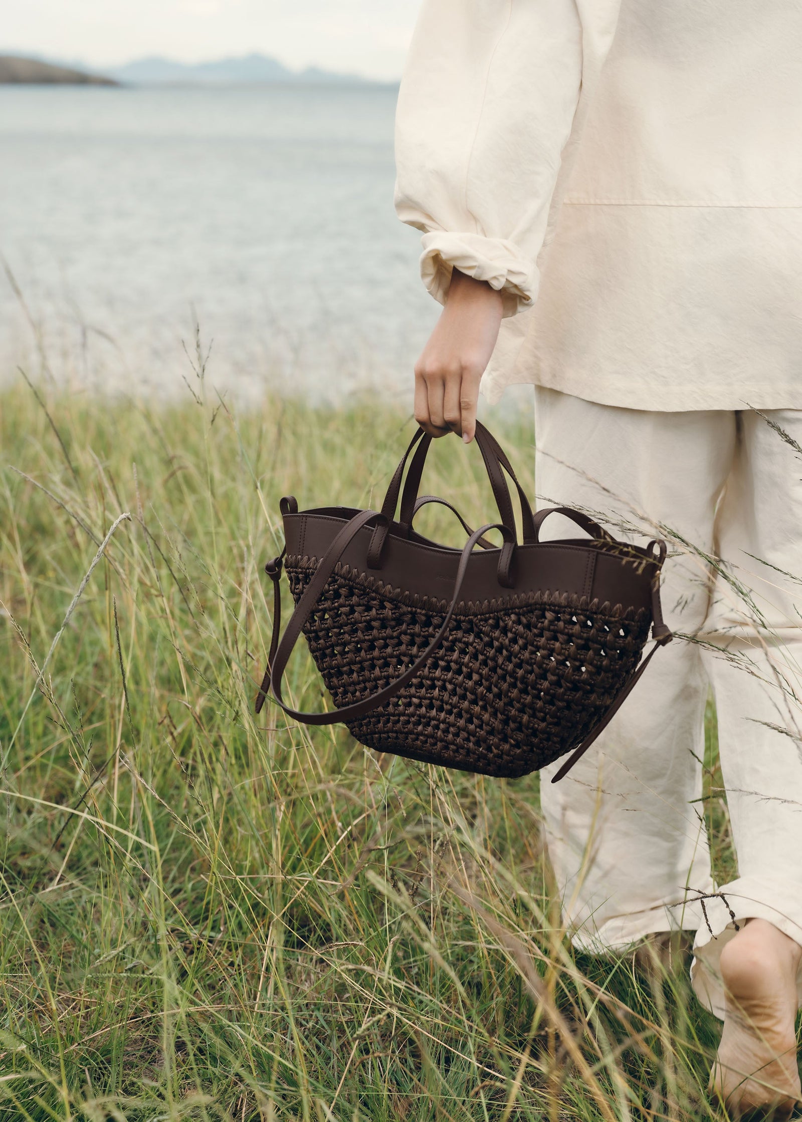 Polene Cyme Mini Edition Raffia Bag - Ebony