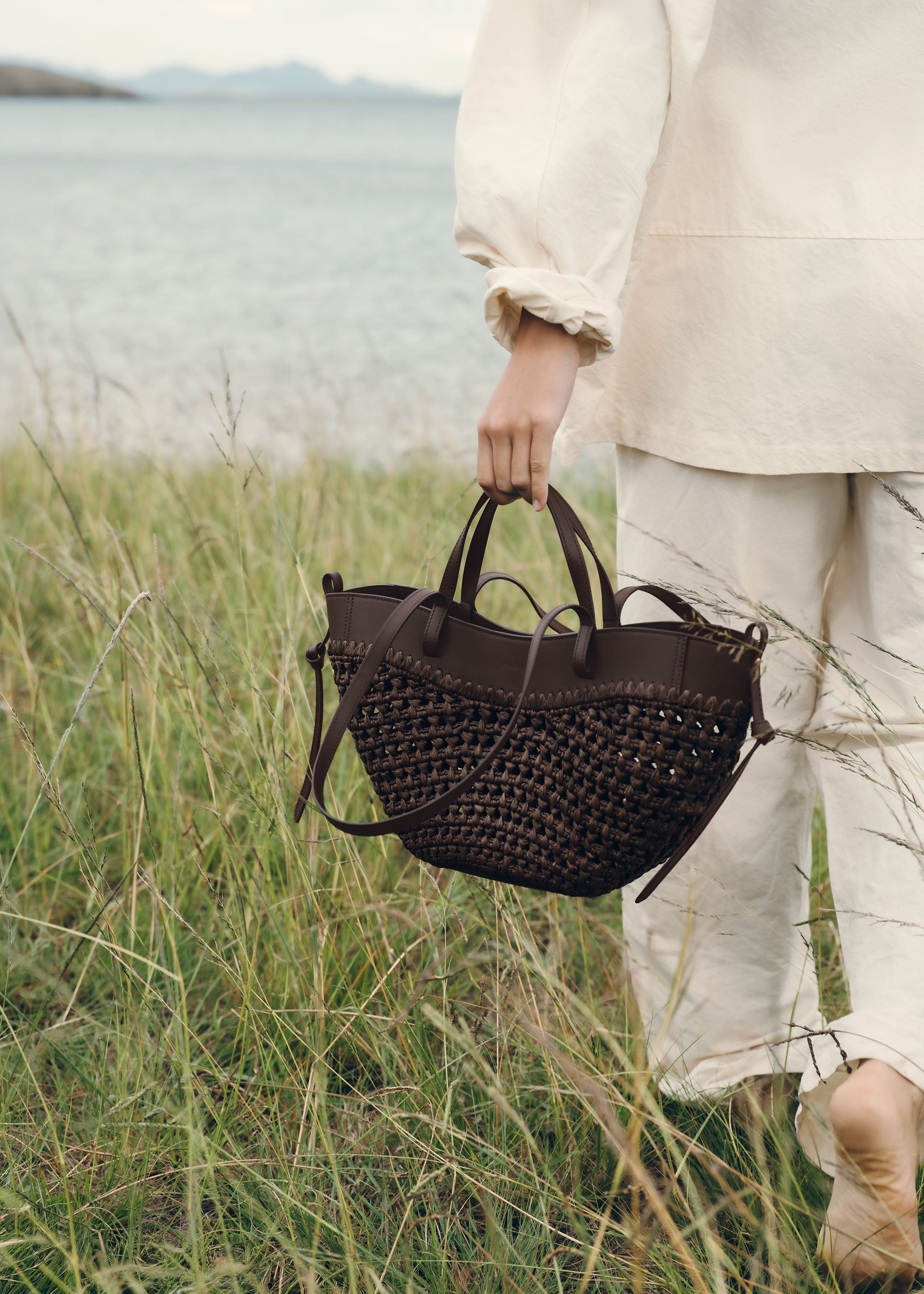 Polene Cyme Mini Edition Raffia Bag - Ebony
